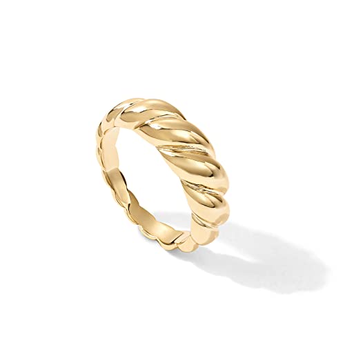 PAVOI 14K Gold Plated Croissant Dome Ring | Twisted Braided Gold Plated Ring | Chunky Signet Ring for Women