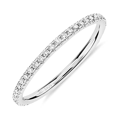 PAVOI 14K Gold Plated Solid 925 Sterling Silver CZ Simulated Diamond Stackable Ring Eternity Bands for Women