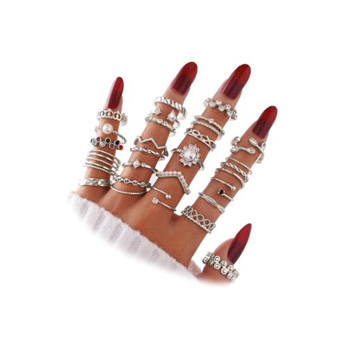 IFKM 51 Pcs Gold Knuckle Rings Set For Women Girls Vintage Stackable Joint Finger Midi Rings Dainty Cubic Zirconia Crystal Simple Twist Hollow Cute Rings Pack Jewelry Gift