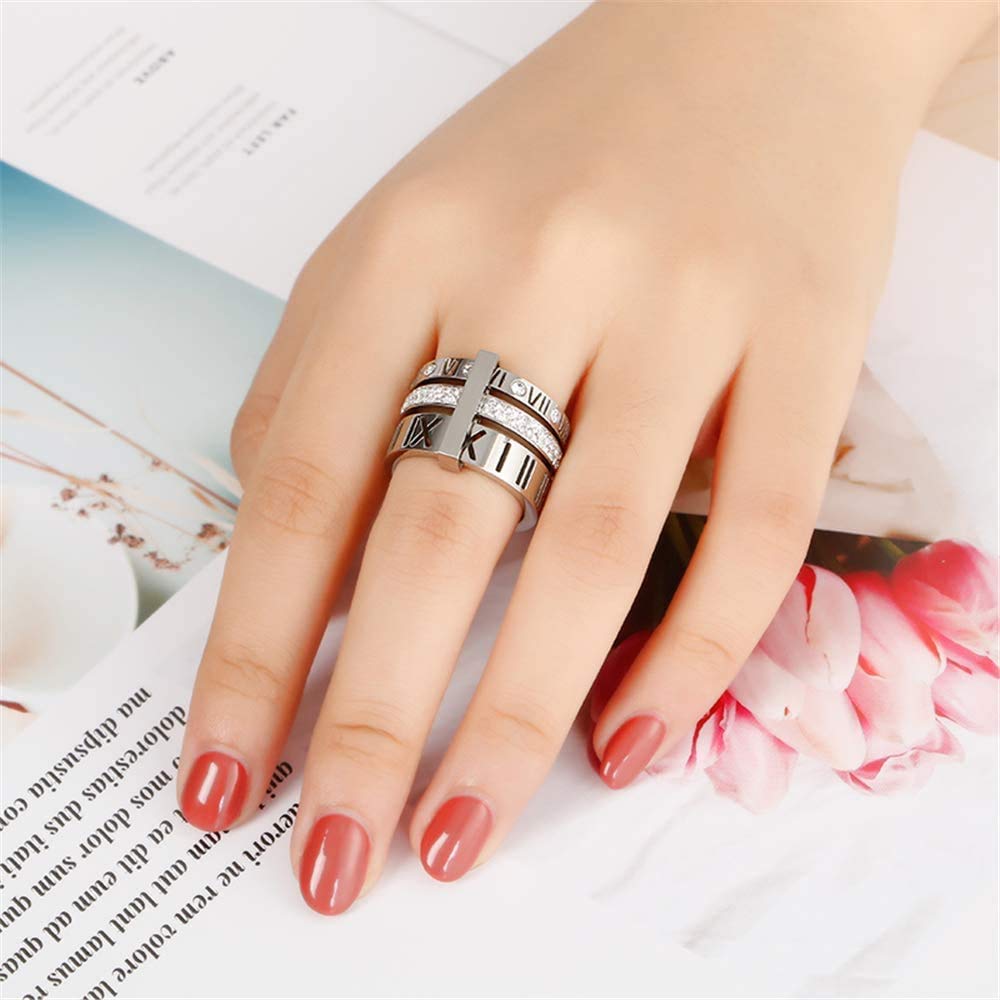 Stainless Steel CZ Zirconia Roman Numeral Ring For Women Stacking Thumb 3 in 1 Spinner Rings