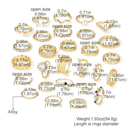 IFKM 51 Pcs Gold Knuckle Rings Set For Women Girls Vintage Stackable Joint Finger Midi Rings Dainty Cubic Zirconia Crystal Simple Twist Hollow Cute Rings Pack Jewelry Gift