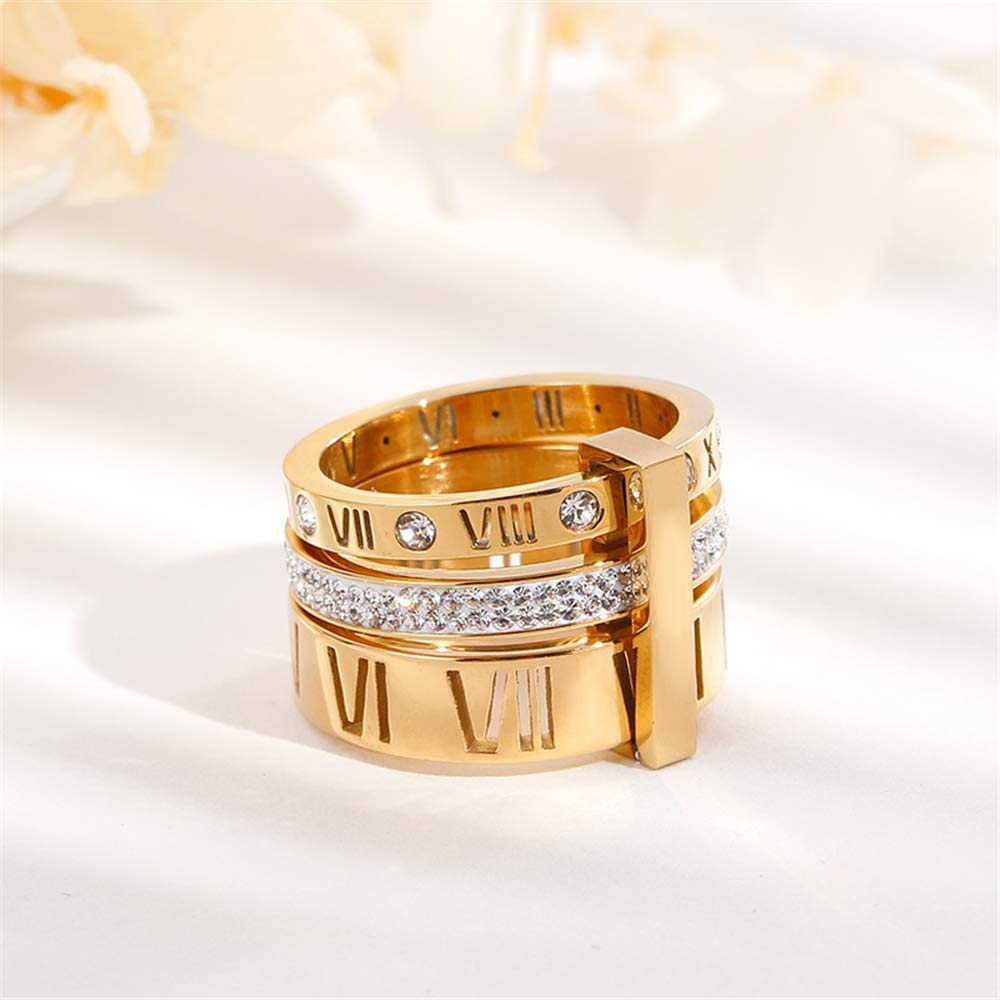 Stainless Steel CZ Zirconia Roman Numeral Ring For Women Stacking Thumb 3 in 1 Spinner Rings