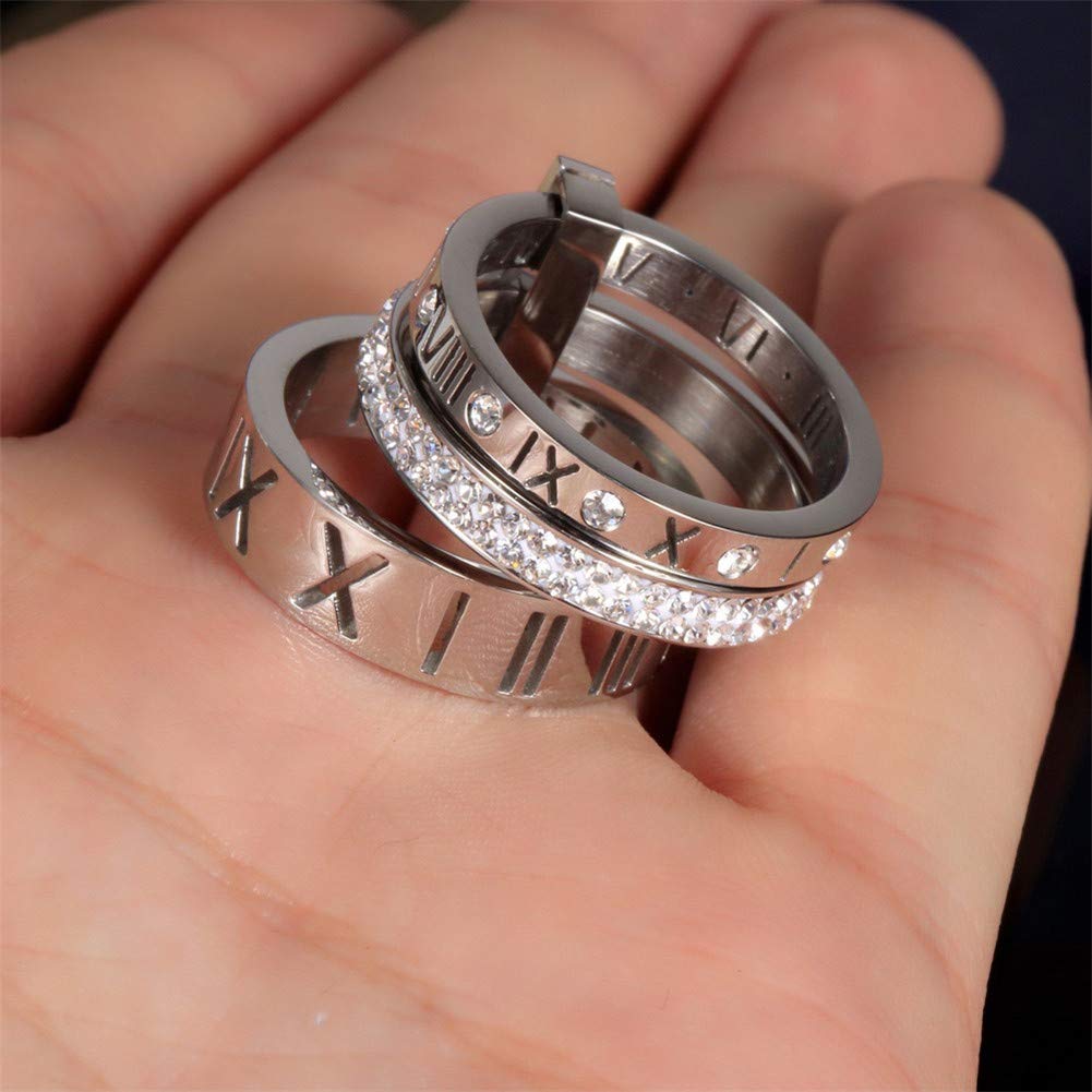 Stainless Steel CZ Zirconia Roman Numeral Ring For Women Stacking Thumb 3 in 1 Spinner Rings