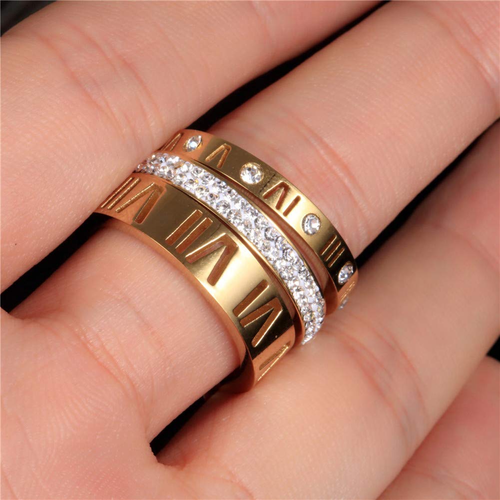 Stainless Steel CZ Zirconia Roman Numeral Ring For Women Stacking Thumb 3 in 1 Spinner Rings