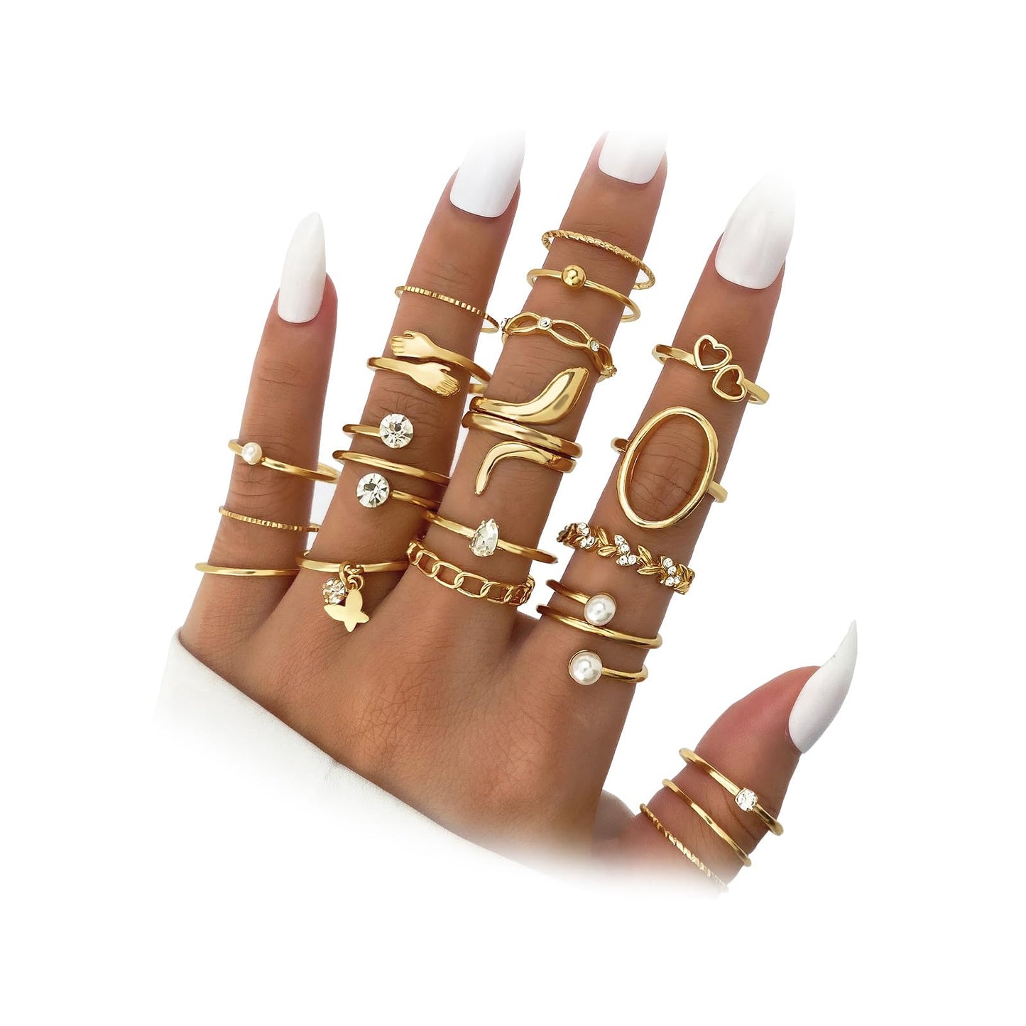 IFKM 51 Pcs Gold Knuckle Rings Set For Women Girls Vintage Stackable Joint Finger Midi Rings Dainty Cubic Zirconia Crystal Simple Twist Hollow Cute Rings Pack Jewelry Gift