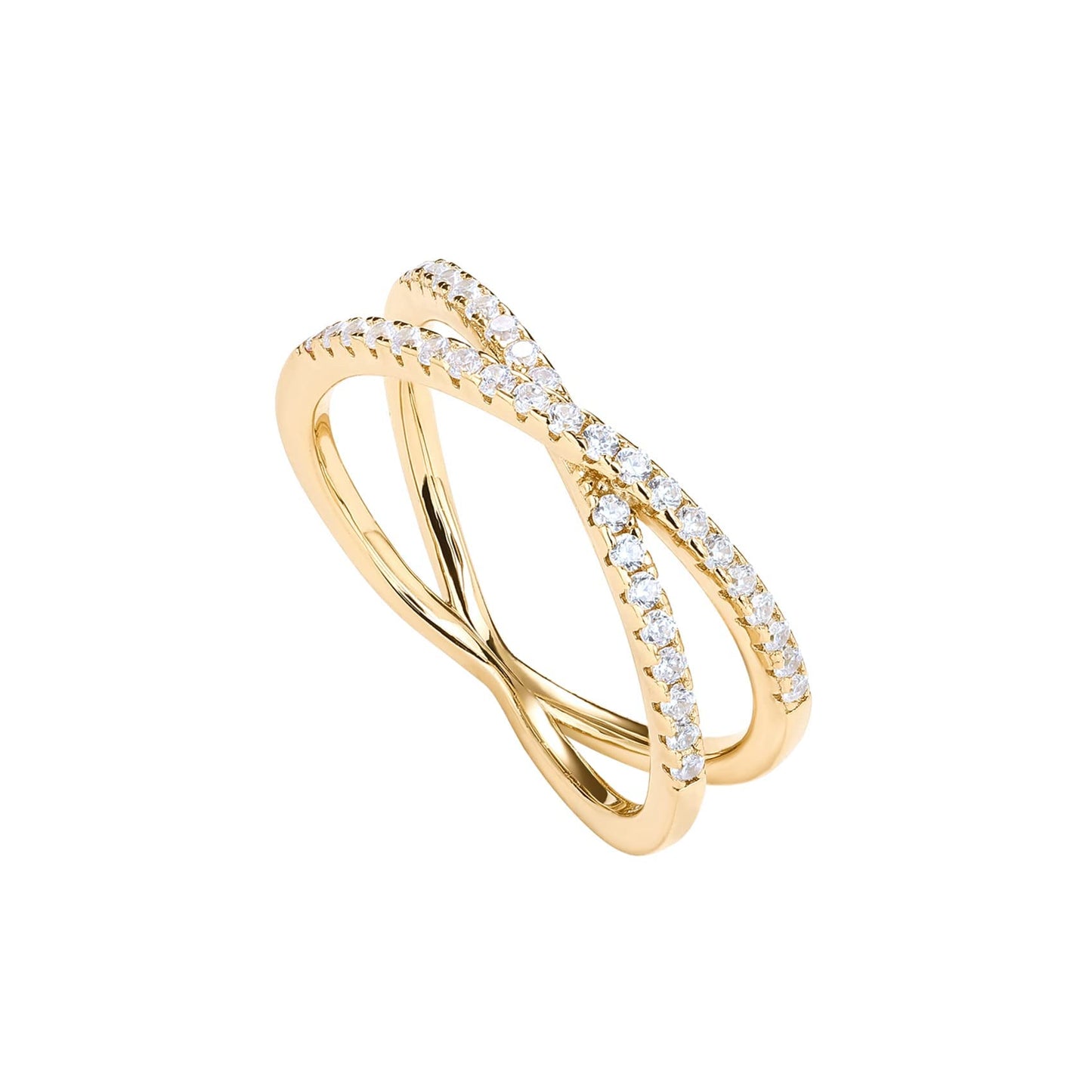 PAVOI 14K Gold Plated X Ring Simulated Diamond CZ Criss Cross Ring for Women