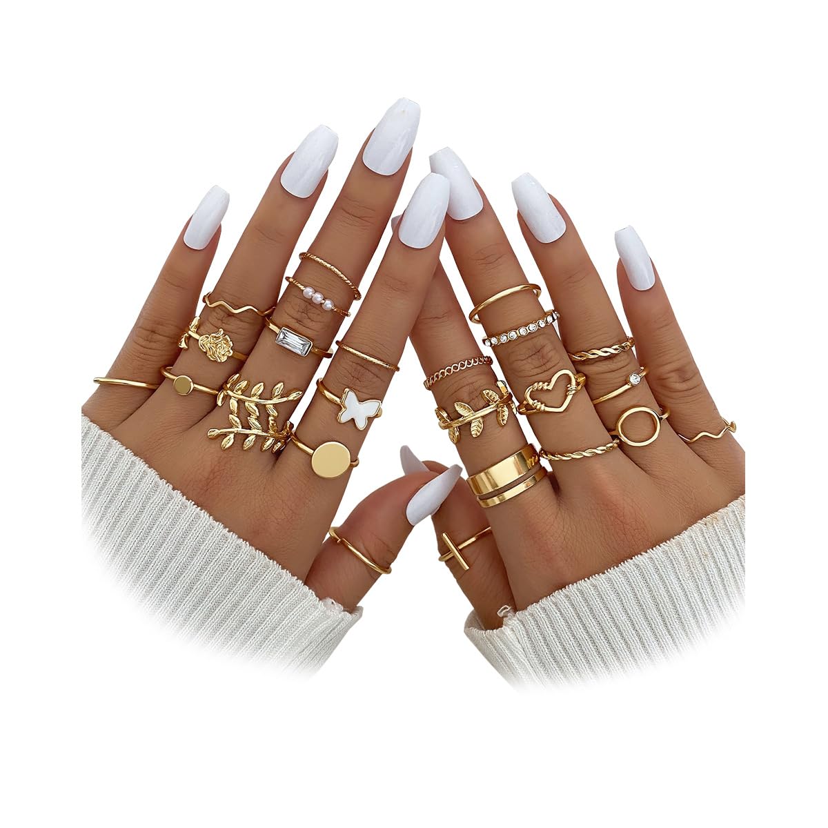 IFKM 51 Pcs Gold Knuckle Rings Set For Women Girls Vintage Stackable Joint Finger Midi Rings Dainty Cubic Zirconia Crystal Simple Twist Hollow Cute Rings Pack Jewelry Gift