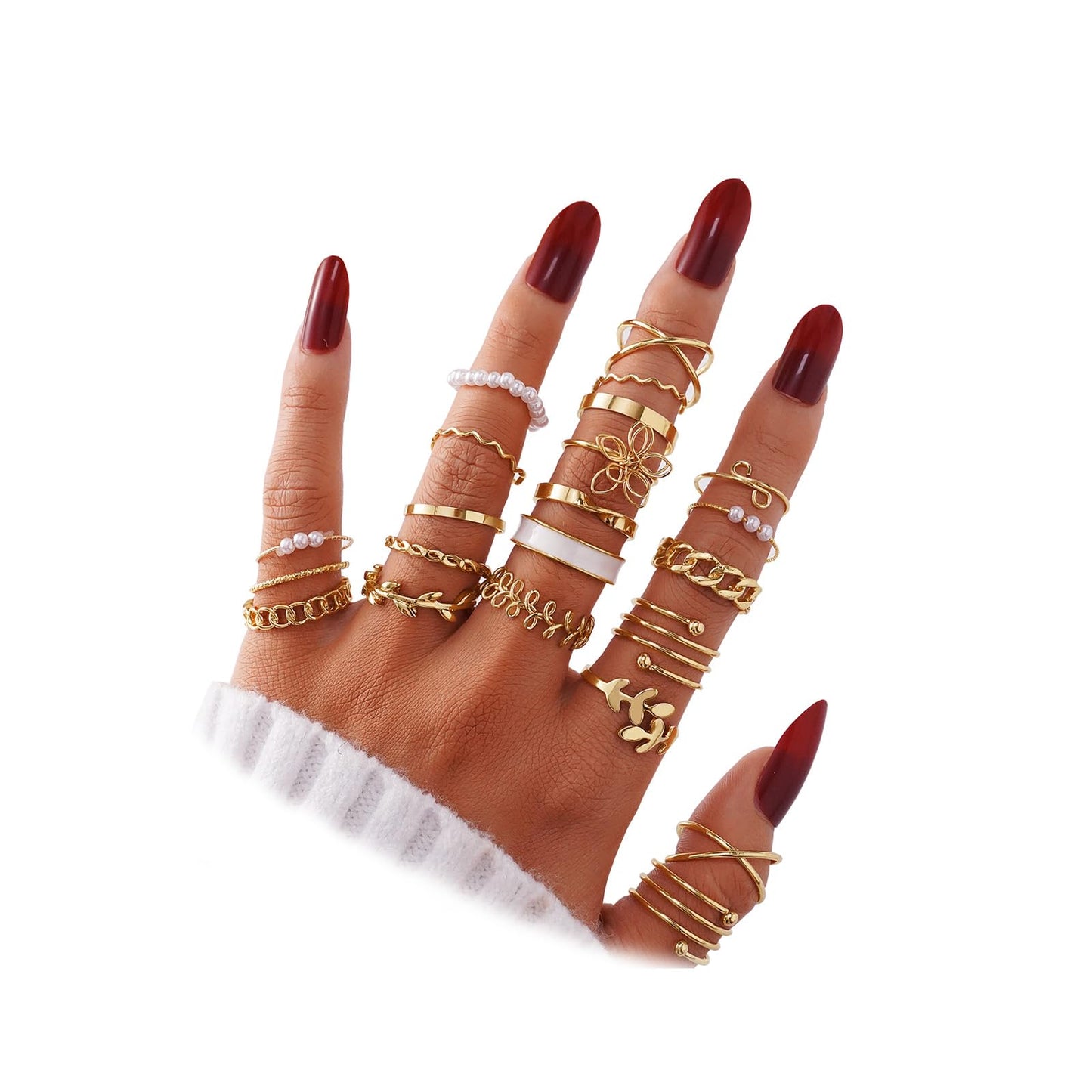 IFKM 51 Pcs Gold Knuckle Rings Set For Women Girls Vintage Stackable Joint Finger Midi Rings Dainty Cubic Zirconia Crystal Simple Twist Hollow Cute Rings Pack Jewelry Gift