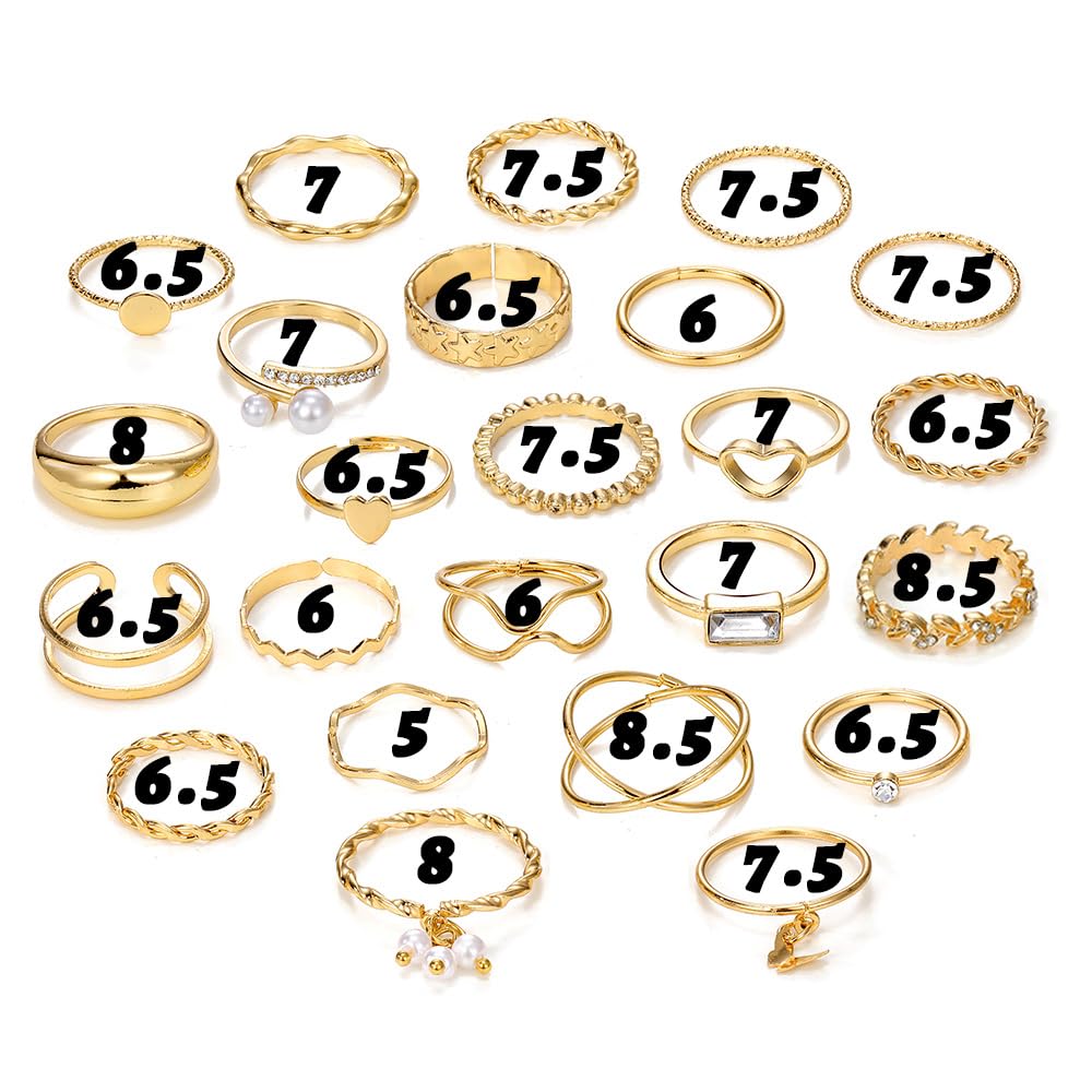 IFKM 51 Pcs Gold Knuckle Rings Set For Women Girls Vintage Stackable Joint Finger Midi Rings Dainty Cubic Zirconia Crystal Simple Twist Hollow Cute Rings Pack Jewelry Gift