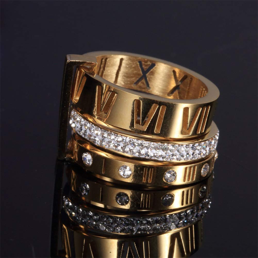 Stainless Steel CZ Zirconia Roman Numeral Ring For Women Stacking Thumb 3 in 1 Spinner Rings