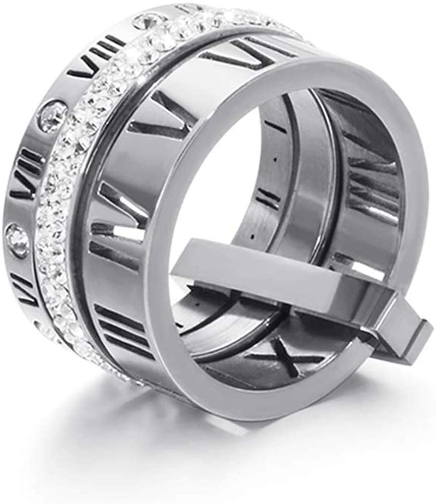 Stainless Steel CZ Zirconia Roman Numeral Ring For Women Stacking Thumb 3 in 1 Spinner Rings