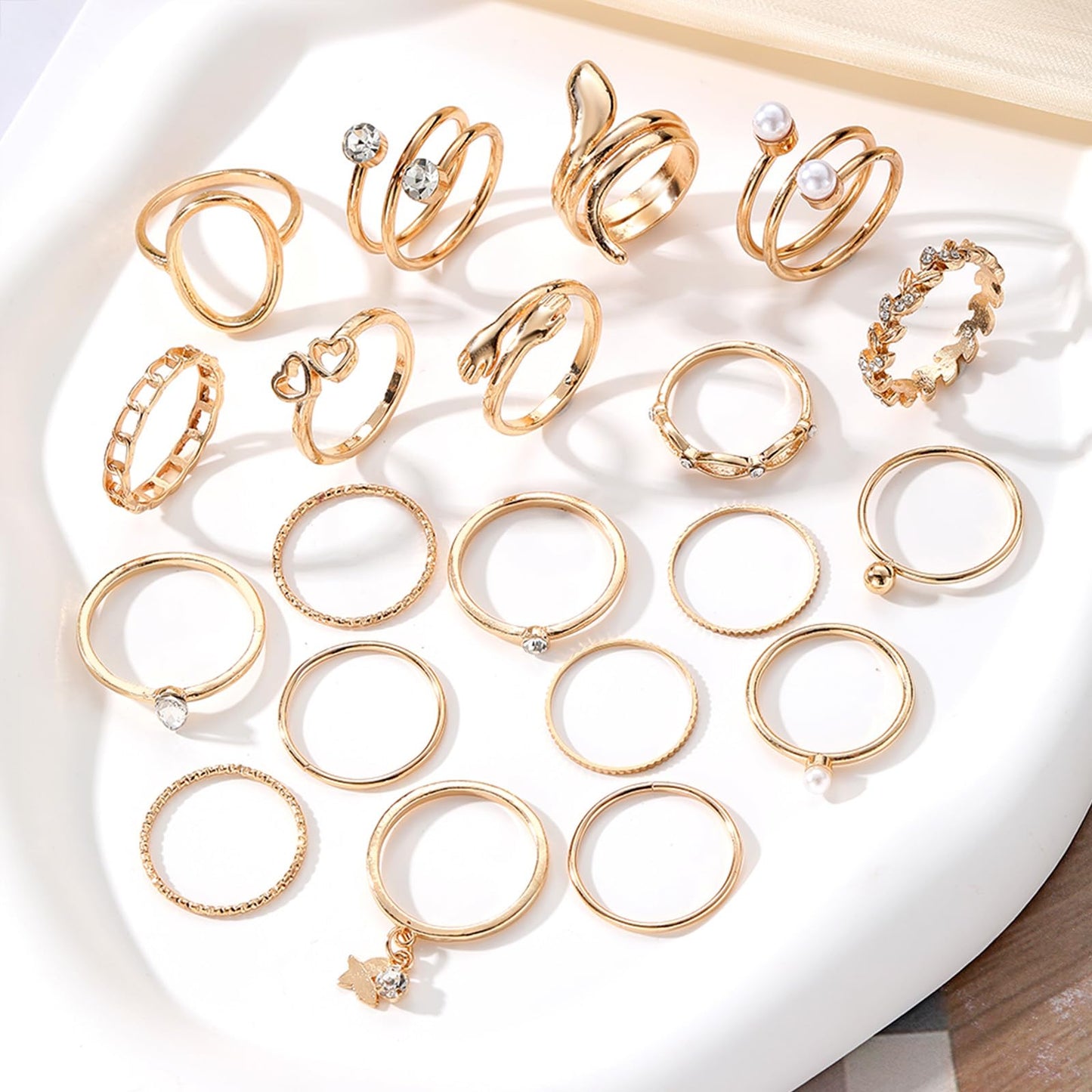 IFKM 51 Pcs Gold Knuckle Rings Set For Women Girls Vintage Stackable Joint Finger Midi Rings Dainty Cubic Zirconia Crystal Simple Twist Hollow Cute Rings Pack Jewelry Gift