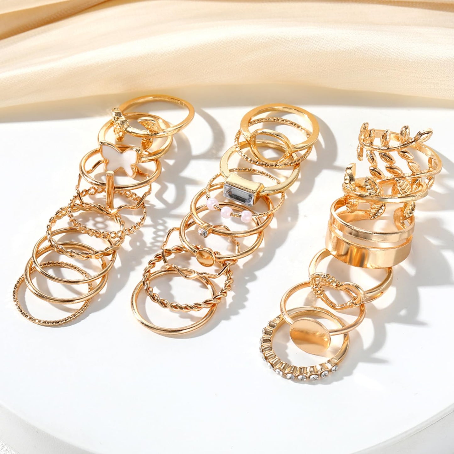 IFKM 51 Pcs Gold Knuckle Rings Set For Women Girls Vintage Stackable Joint Finger Midi Rings Dainty Cubic Zirconia Crystal Simple Twist Hollow Cute Rings Pack Jewelry Gift