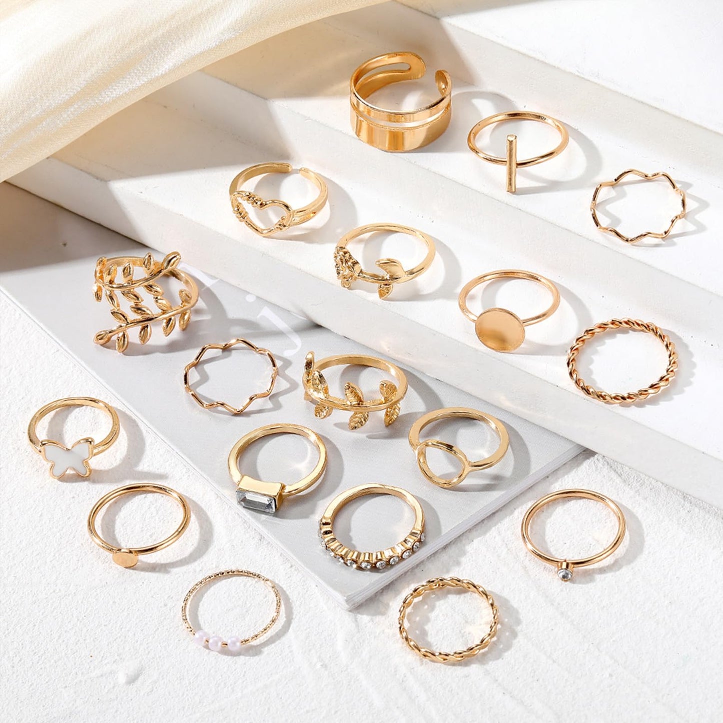 IFKM 51 Pcs Gold Knuckle Rings Set For Women Girls Vintage Stackable Joint Finger Midi Rings Dainty Cubic Zirconia Crystal Simple Twist Hollow Cute Rings Pack Jewelry Gift