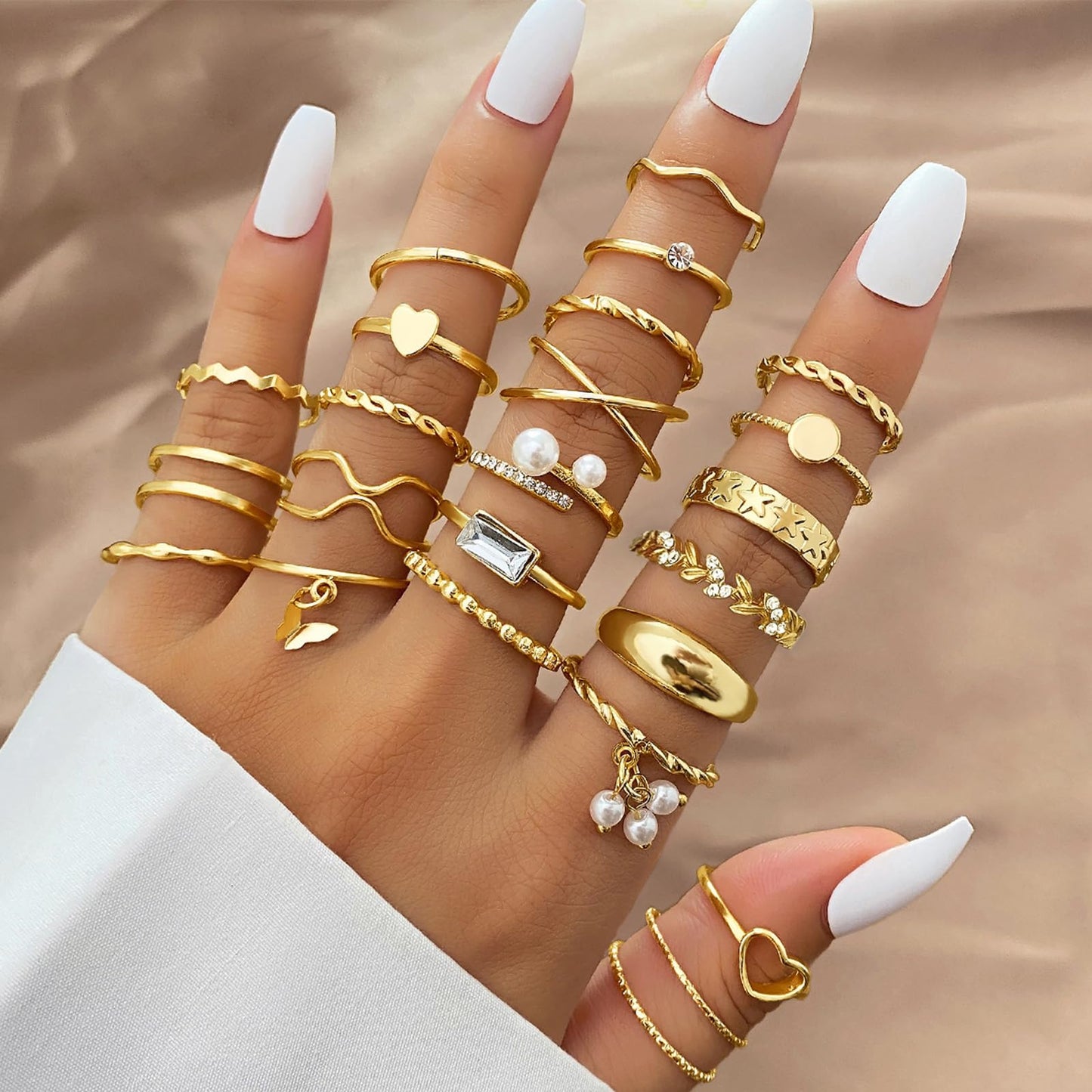 IFKM 51 Pcs Gold Knuckle Rings Set For Women Girls Vintage Stackable Joint Finger Midi Rings Dainty Cubic Zirconia Crystal Simple Twist Hollow Cute Rings Pack Jewelry Gift