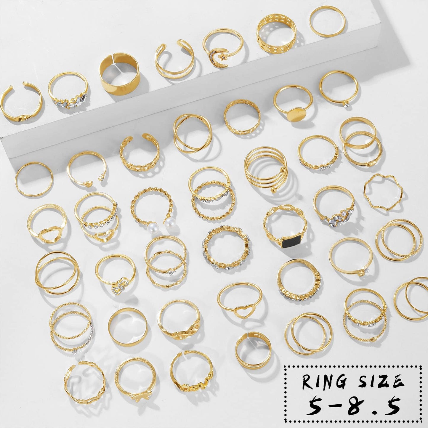 IFKM 51 Pcs Gold Knuckle Rings Set For Women Girls Vintage Stackable Joint Finger Midi Rings Dainty Cubic Zirconia Crystal Simple Twist Hollow Cute Rings Pack Jewelry Gift