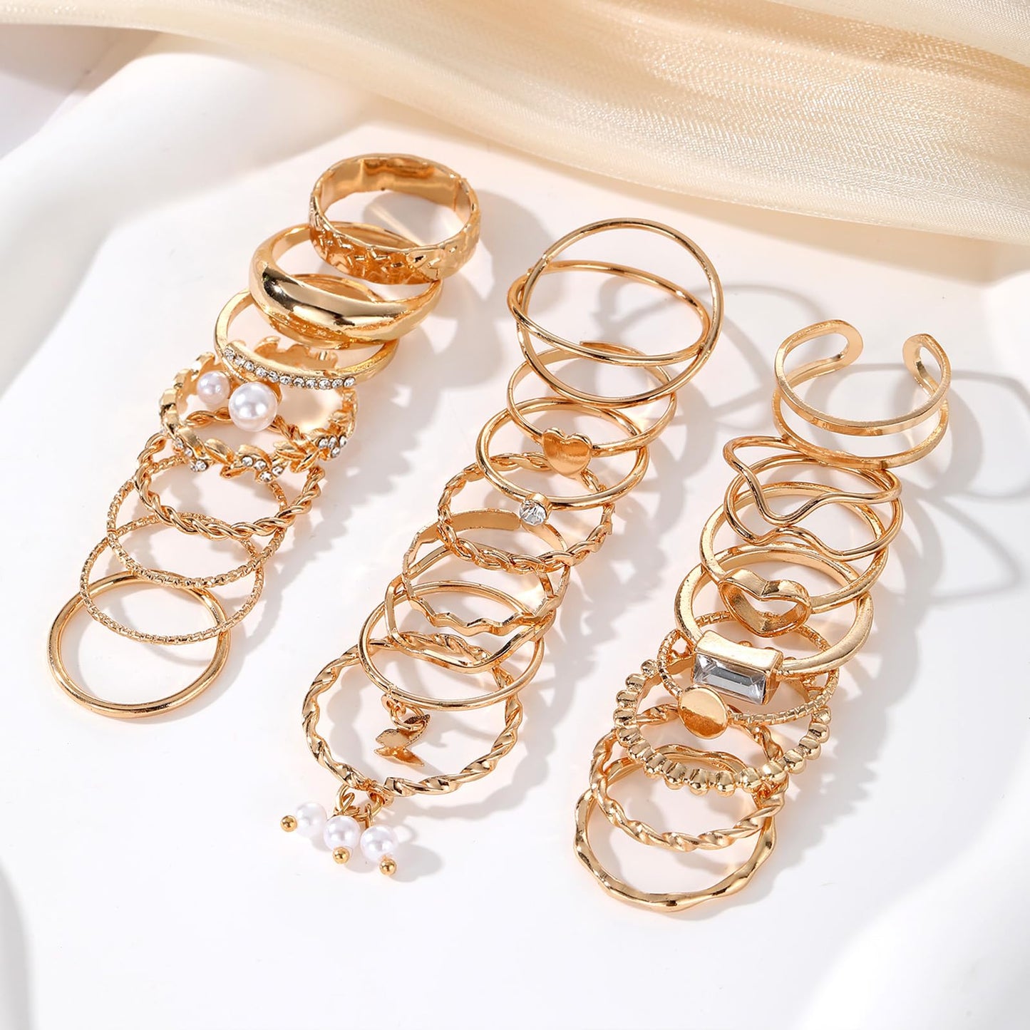 IFKM 51 Pcs Gold Knuckle Rings Set For Women Girls Vintage Stackable Joint Finger Midi Rings Dainty Cubic Zirconia Crystal Simple Twist Hollow Cute Rings Pack Jewelry Gift