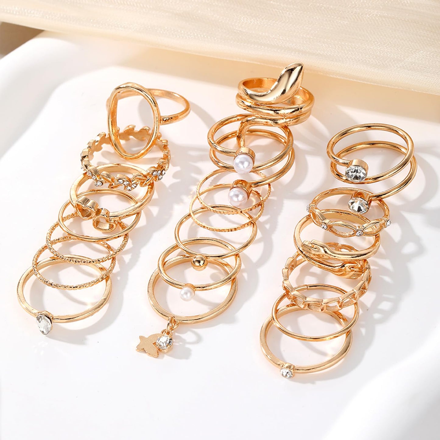 IFKM 51 Pcs Gold Knuckle Rings Set For Women Girls Vintage Stackable Joint Finger Midi Rings Dainty Cubic Zirconia Crystal Simple Twist Hollow Cute Rings Pack Jewelry Gift