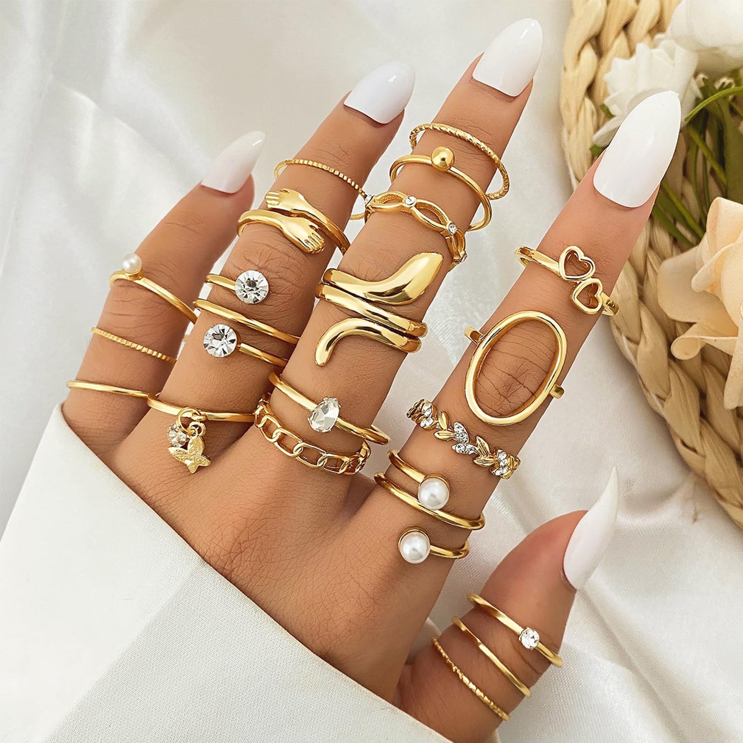 IFKM 51 Pcs Gold Knuckle Rings Set For Women Girls Vintage Stackable Joint Finger Midi Rings Dainty Cubic Zirconia Crystal Simple Twist Hollow Cute Rings Pack Jewelry Gift