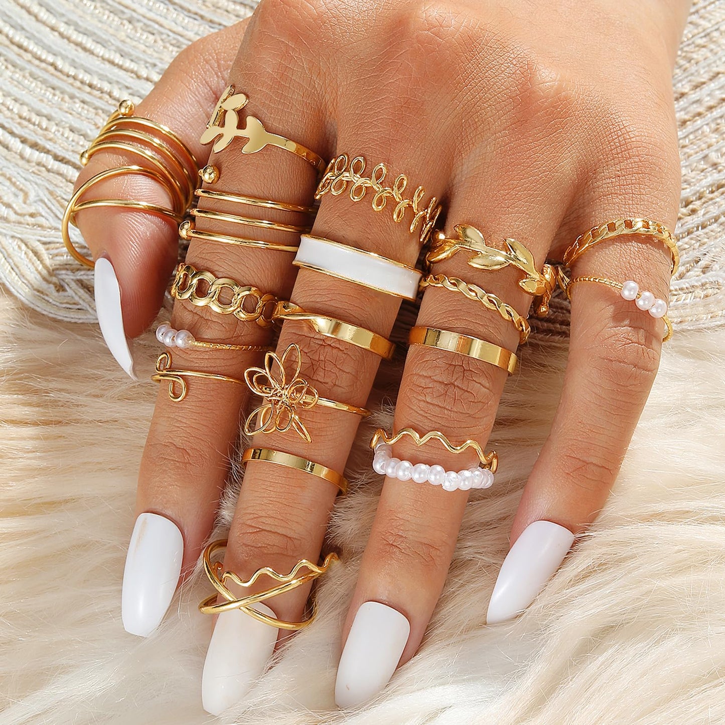 IFKM 51 Pcs Gold Knuckle Rings Set For Women Girls Vintage Stackable Joint Finger Midi Rings Dainty Cubic Zirconia Crystal Simple Twist Hollow Cute Rings Pack Jewelry Gift