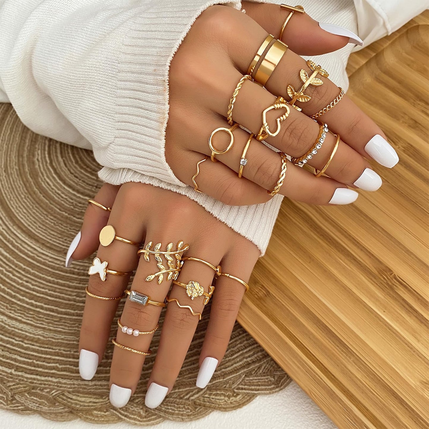 IFKM 51 Pcs Gold Knuckle Rings Set For Women Girls Vintage Stackable Joint Finger Midi Rings Dainty Cubic Zirconia Crystal Simple Twist Hollow Cute Rings Pack Jewelry Gift